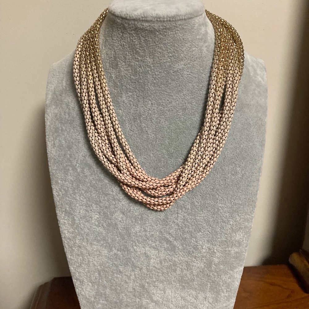Pink & Gold Six Layered Link Adjustable Necklace - Choker Statement Neck…